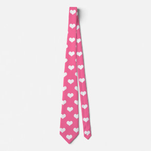 Pink White Love Heart Pattern Design Tie