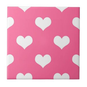 Pink White Love Heart Pattern Design Tile