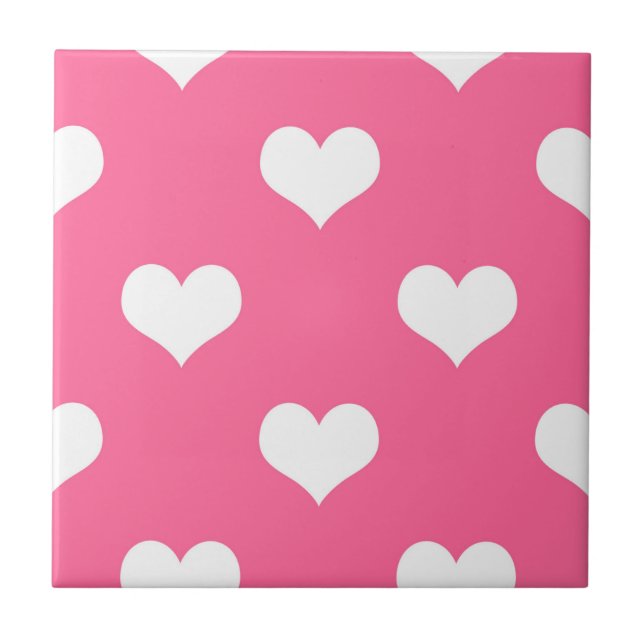 Pink White Love Heart Pattern Design  Tile (Front)