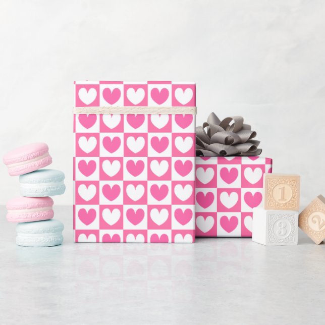 Pink & White Love Hearts Valentine's Day Wrapping Paper (Baby Shower)