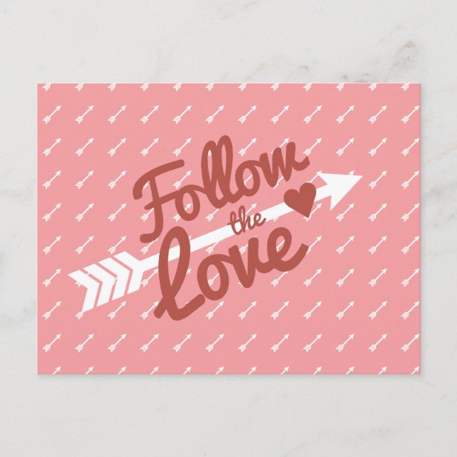 Pink & White Love Red Heart Arrow Postcard (Front)