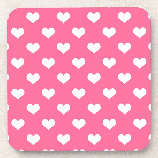 Pink White Lovely Hearts Design  Coaster (Front)