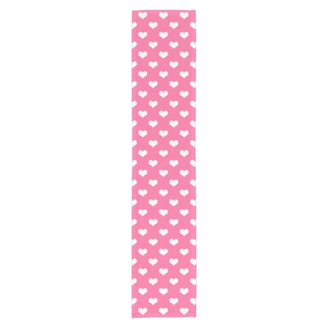 Pink White Lovely Hearts Design  Short Table Runner (Front)