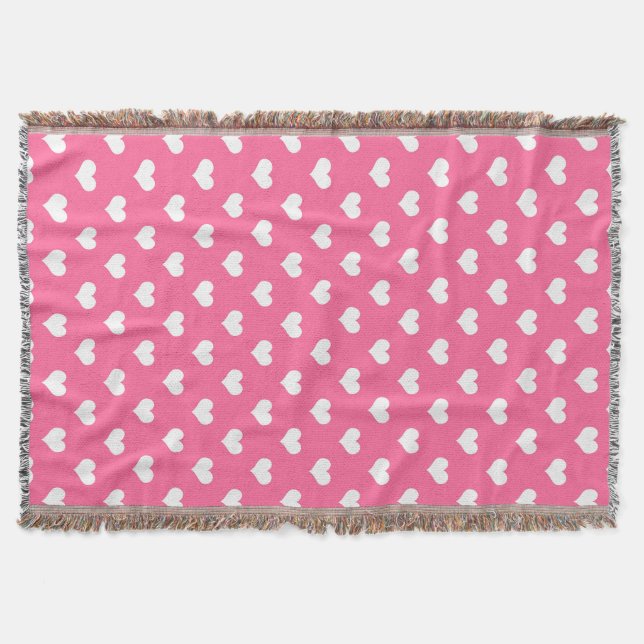 Pink White Lovely Hearts Design  Throw Blanket (Front)
