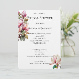 Pink White Magnolia Floral Bridal Shower Invitation