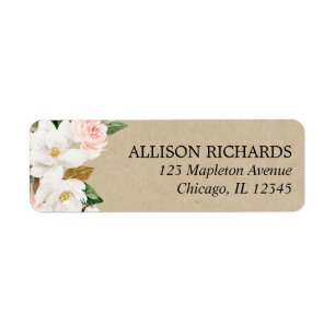 Pink white magnolia rustic kraft floral greenery