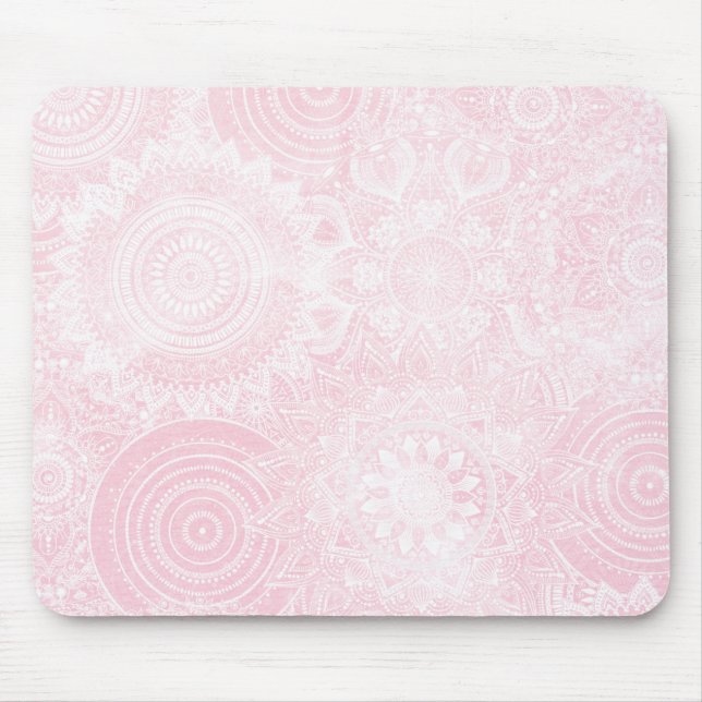 Pink White Mandala Collection Mouse Mat (Front)