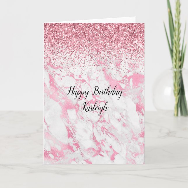 Pink White Marble Glitter         Card (Front)