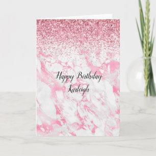 Pink White Marble Glitter Card