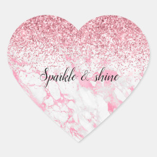Pink White Marble Glitter             Heart Sticker