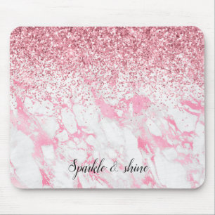 Pink White Marble Glitter Mouse Mat