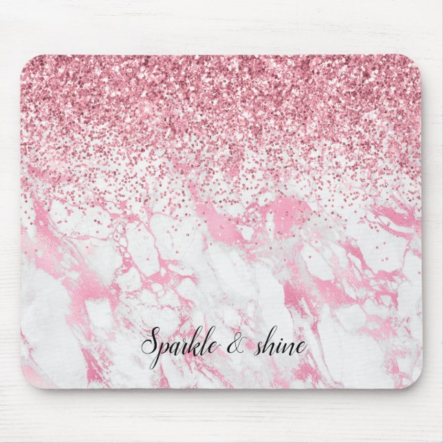 Pink White Marble Glitter              Mouse Mat (Front)