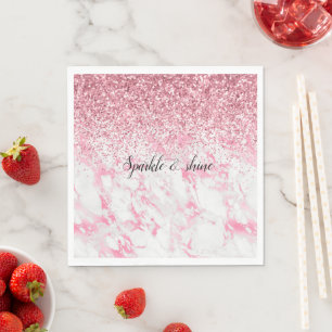 Pink White Marble Glitter              Napkin
