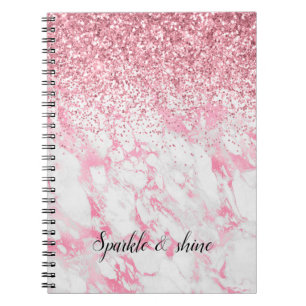 Pink White Marble Glitter Notebook