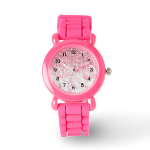 Pink White Marble Glitzy Glitter Sparkle Watch