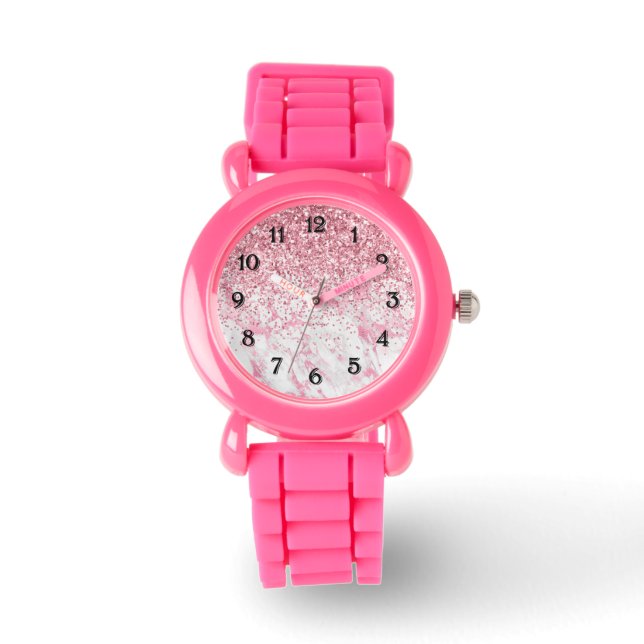 Pink White Marble Glitzy Glitter Sparkle       Watch (Front)