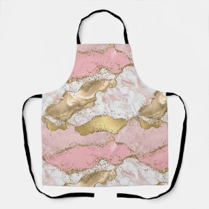 Pink White Marble Gold Glitter Apron