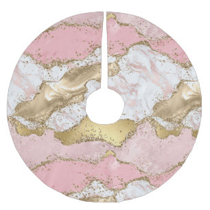 Pink White Marble Gold Glitter Brushed Polyester Tree Skirt