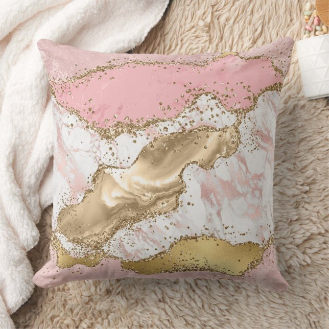 Pink White Marble Gold Glitter Cushion (Blanket)
