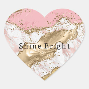Pink White Marble Gold Glitter Heart Sticker