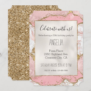 Pink White Marble Gold Glitter Invitation
