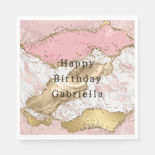Pink White Marble Gold Glitter Napkin (Front)