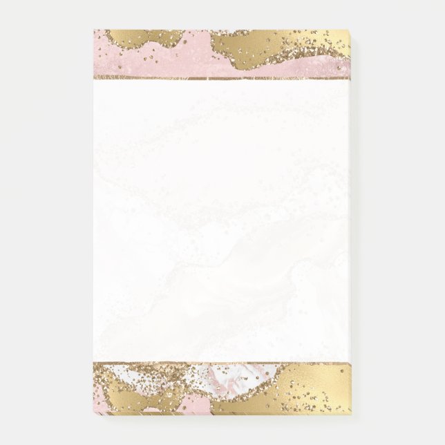 Pink White Marble Gold Glitter Post-it Notes (Front)
