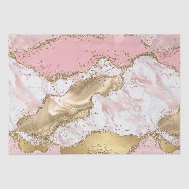 Pink White Marble Gold Glitter Tissue Paper (Front)