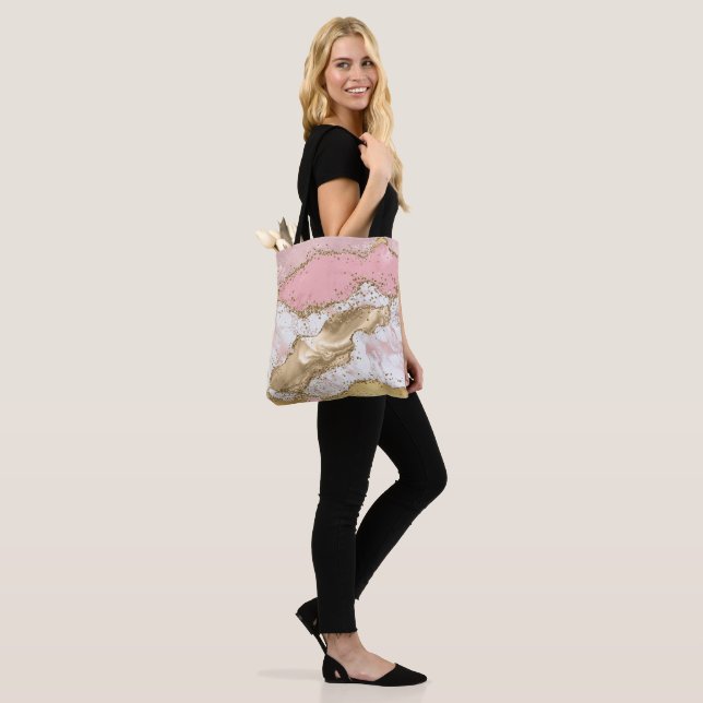 Pink White Marble Gold Glitter Tote Bag (On Model)