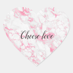 Pink White Marble Heart Sticker