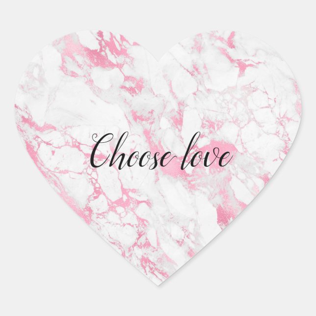 Pink White Marble Heart Sticker (Front)