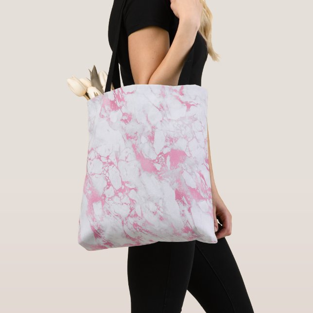 Pink White Marble    Tote Bag (Close Up)