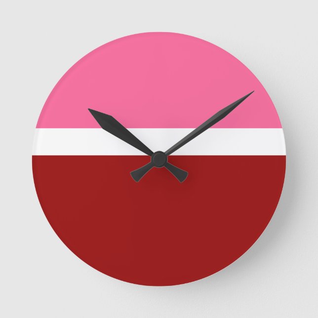 Pink White Maroon Red Colour Block  Round Clock (Front)