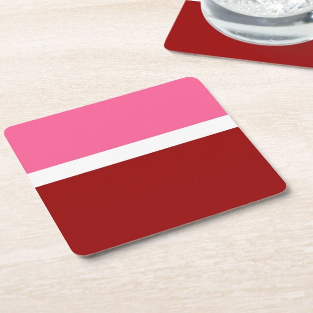Pink White Maroon Red Colour Block  Square Paper Coaster (Creator Uploaded)