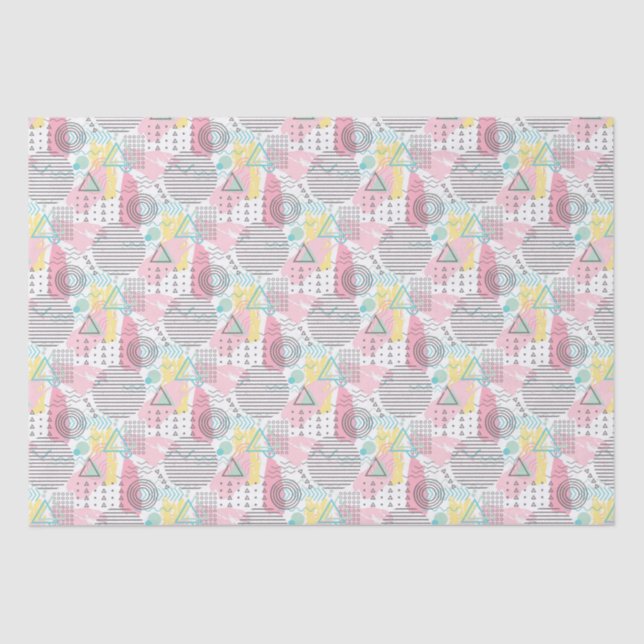 Pink White Memphis Style Eighties Stylish Retro Tissue Paper (Front)