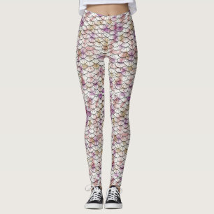 Pink white Mermaid Scale Print Leggings