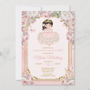 Pink White Mexican Niña Presentación De Tres Años  Invitation