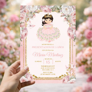 Pink White Mexican Niña Presentación De Tres Años  Invitation