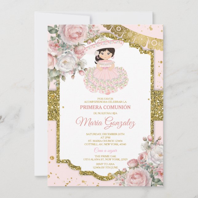 Pink & White Mexican Presentación De Tres Años Invitation (Front)