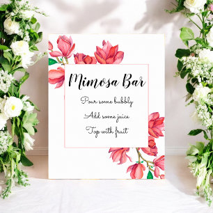Pink White Mimosa Bar Watercolor Floral Poster