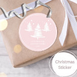 Pink White Minimalist Christmas Trees Classic Round Sticker<br><div class="desc">Make these holidays elegant with a sweet Christmas Tree design allowing for easy customisation.  Perfect for adding your personal touch. Be sure to check out my collection for more colour options and a true mix and match experience.</div>