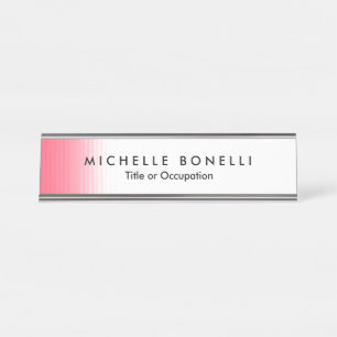 Pink White Minimalist Feminine Plain Modern Desk Name Plate