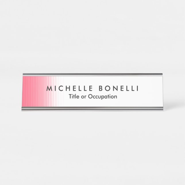 Pink White Minimalist Feminine Plain Modern Desk Name Plate (Front)