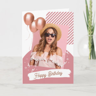 Pink White Minimalist Happy Birthday Folded  Card