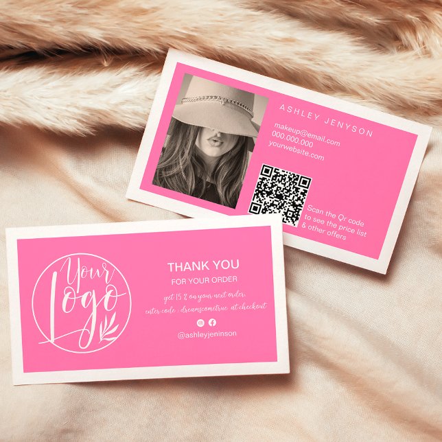 Pink white minimalist logo Qr order thank you Business Card (Creator Uploaded)