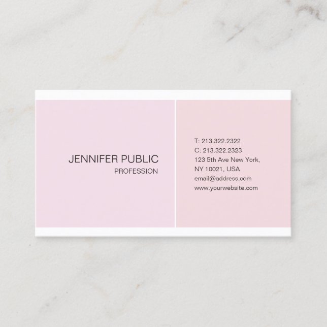 Pink White Minimalistic Elegant Design Trendy Business Card (Front)