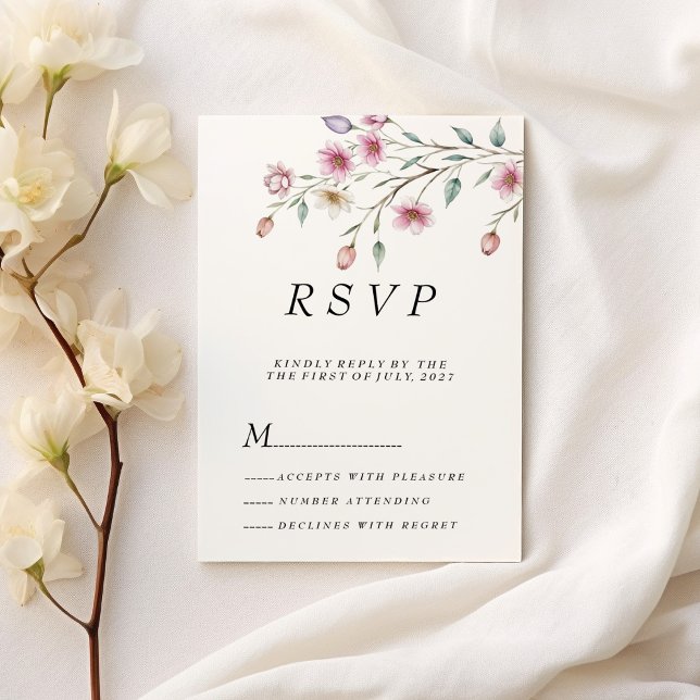 Pink white mint lilac spring flower RSVP  Invitation (Pink white mint lilac spring flower RSVP )