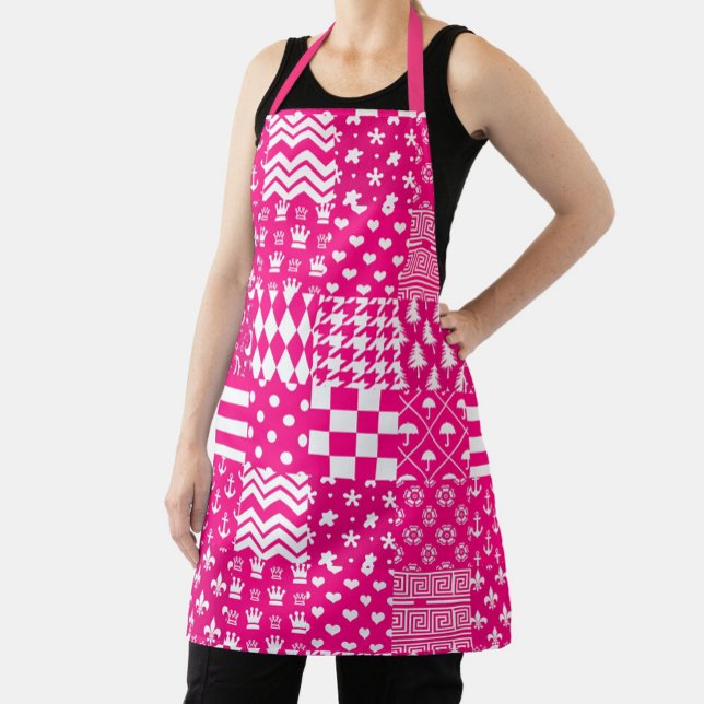 Pink White Mixed Patterns Patchwork Design  Apron (Creator Uploaded)