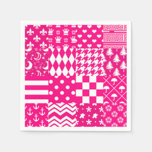 Pink White Mixed Patterns Patchwork Design  Napkin