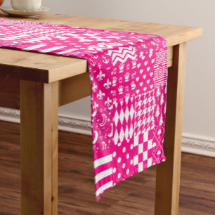 Pink White Mixed Patterns Patchwork Design Short Table Runner